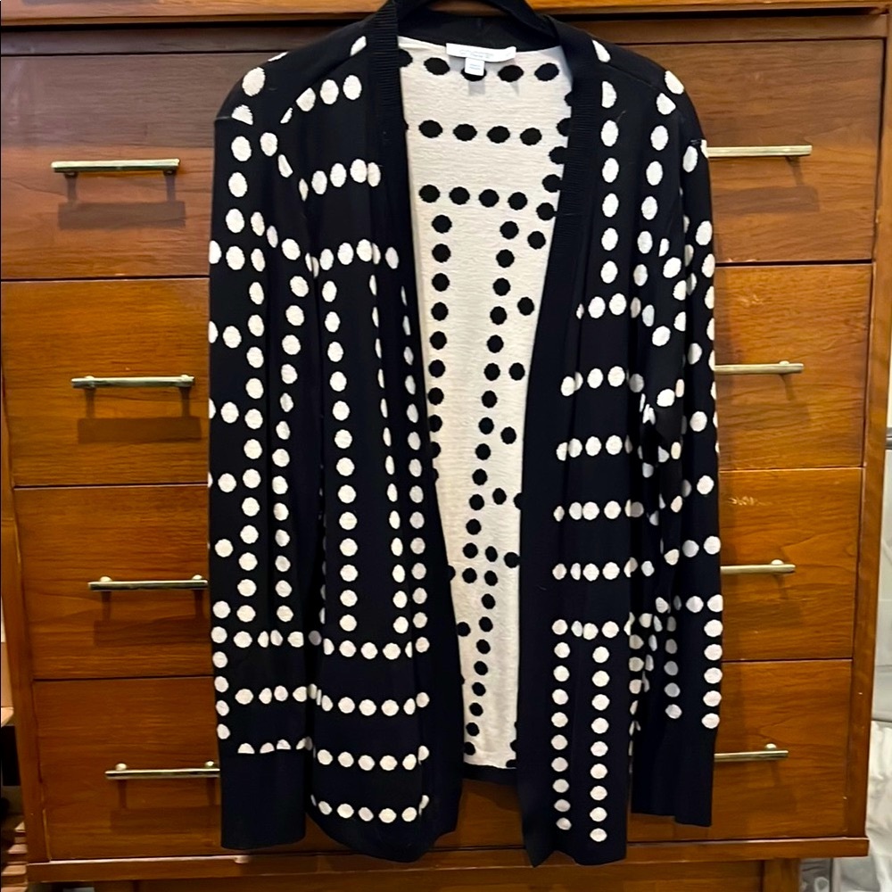 Chico's Black and Tan Polka Dot Cardigan Sweater
